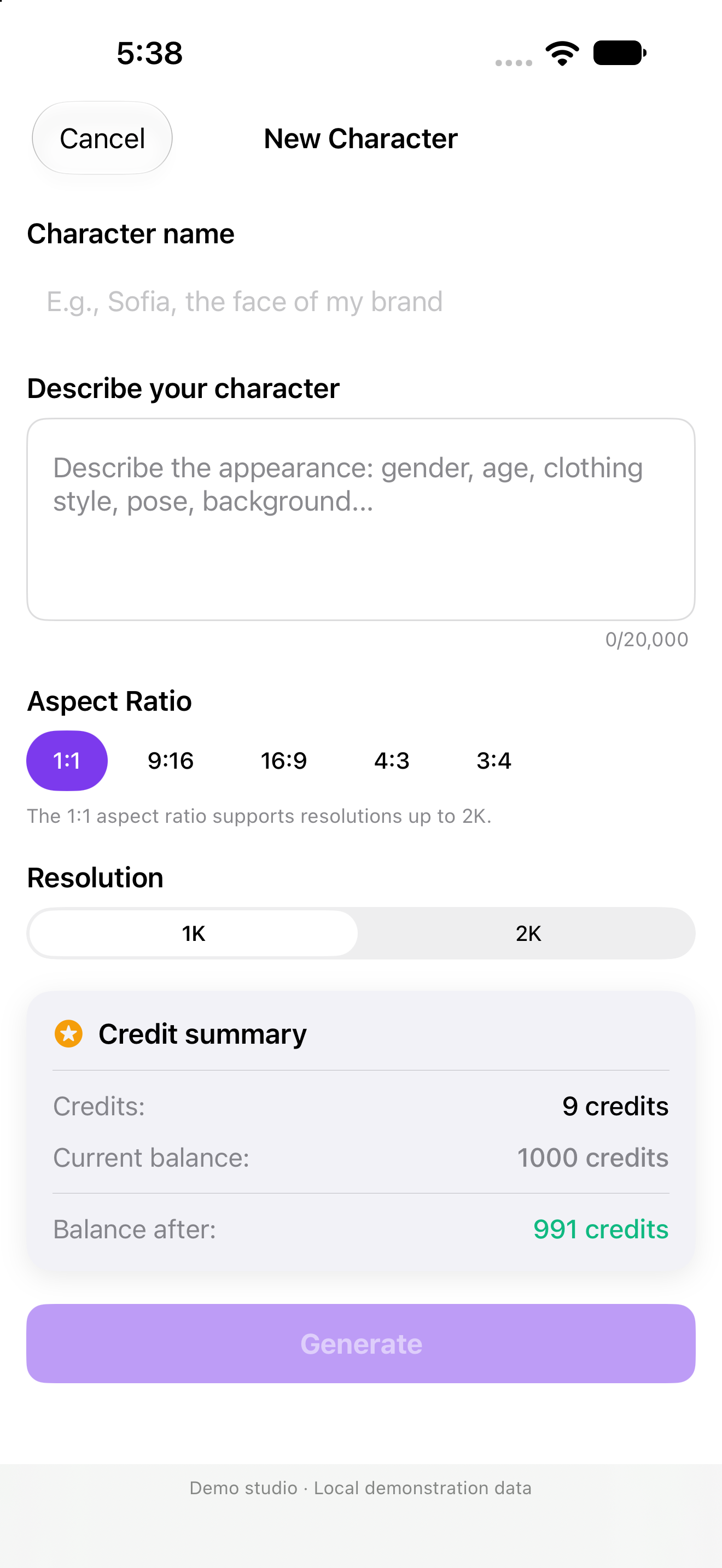Virtual UGC New Character form
