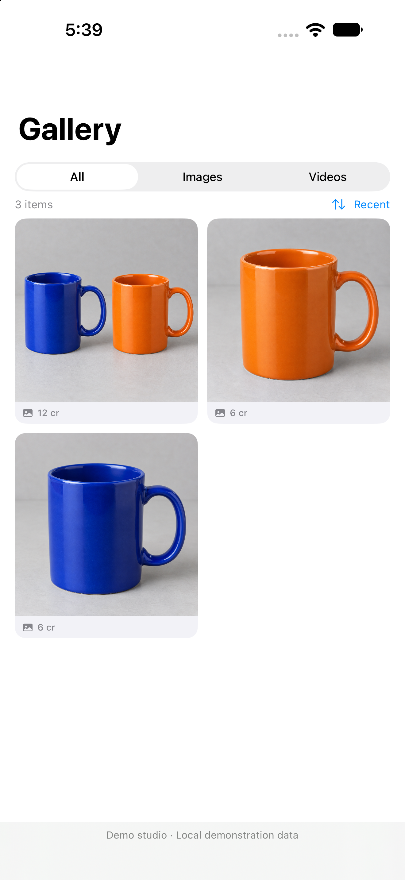 Virtual UGC gallery with three of our own results from earlier tests
