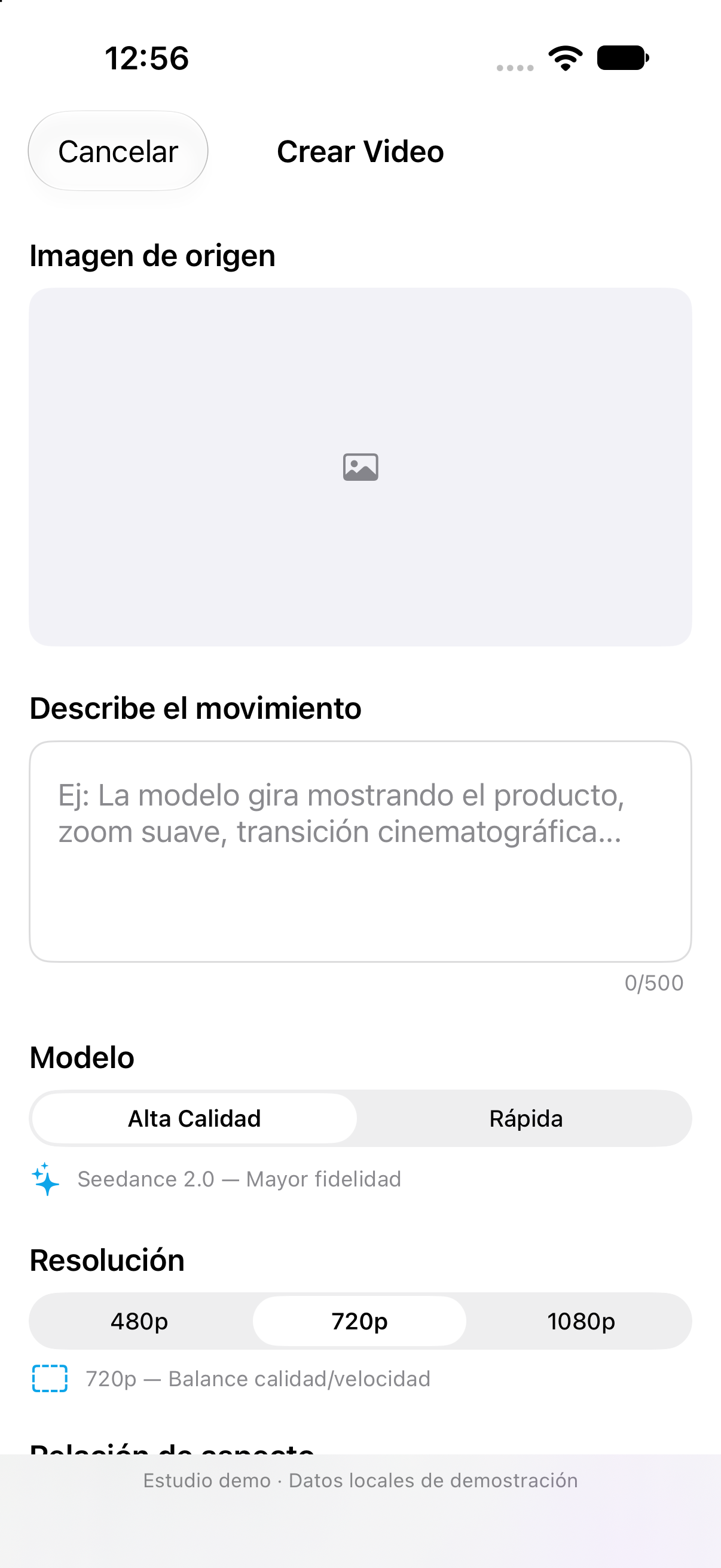 Opciones de creación de video en Virtual UGC